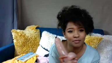 Adorable moaning black slut with big boobs and curly hair